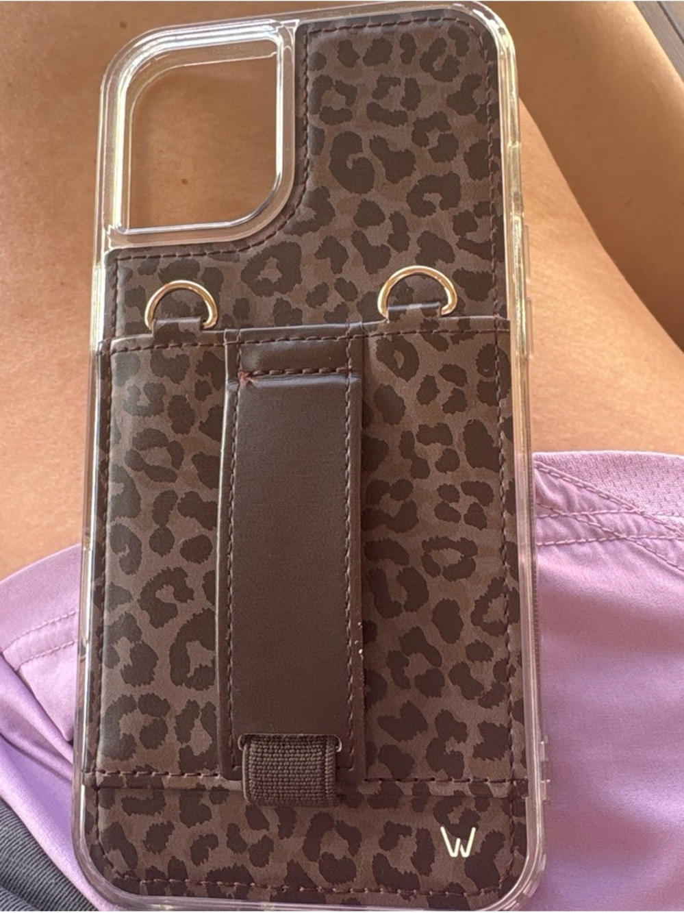 Leopard Print Brown Phone Wallet Case with Strap